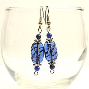 Blue and Gold Beaded Earrings